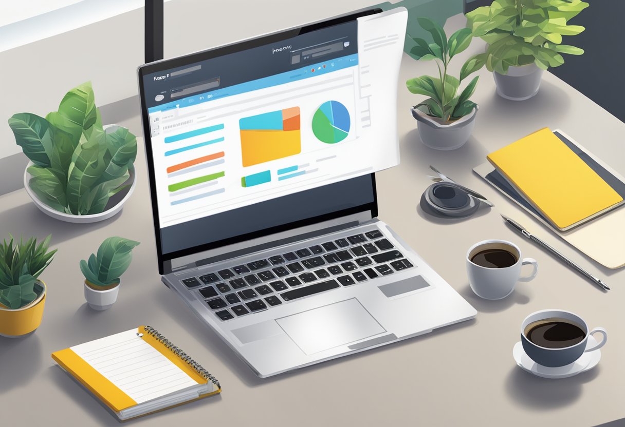 A laptop displaying "Frequently Asked Questions hotstar singapore" on a desk with a cup of coffee and a notepad