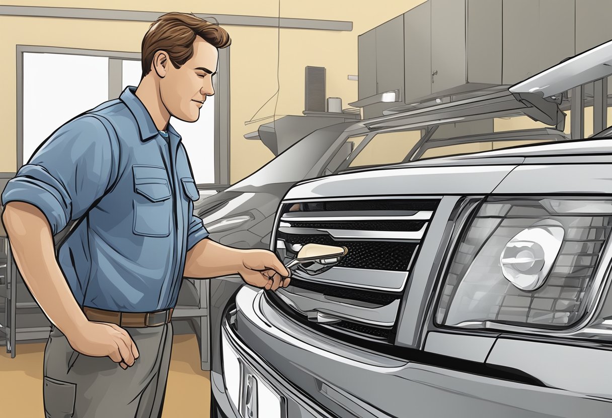 A customer confidently selects a repair service from a lineup of options, with a technician ready to assist