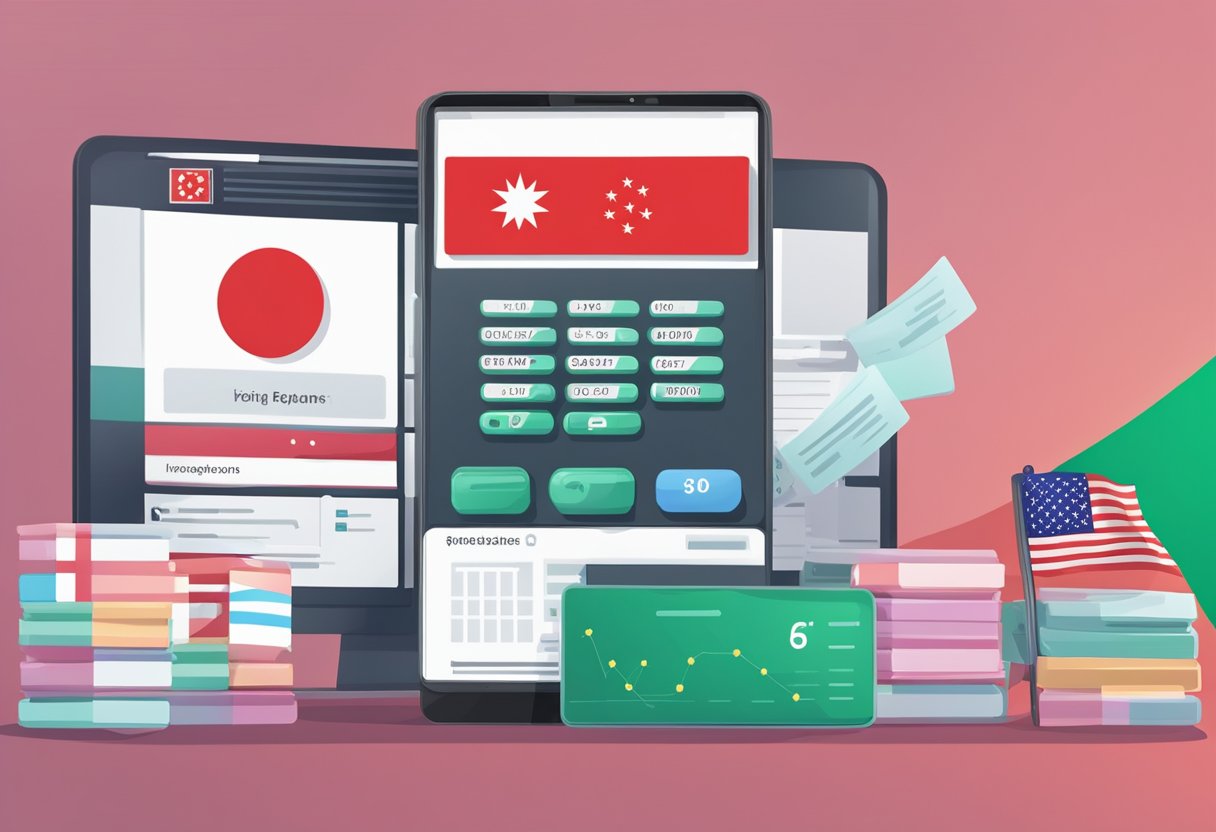 A computer screen displaying a salary calculator app with the Singapore flag in the background