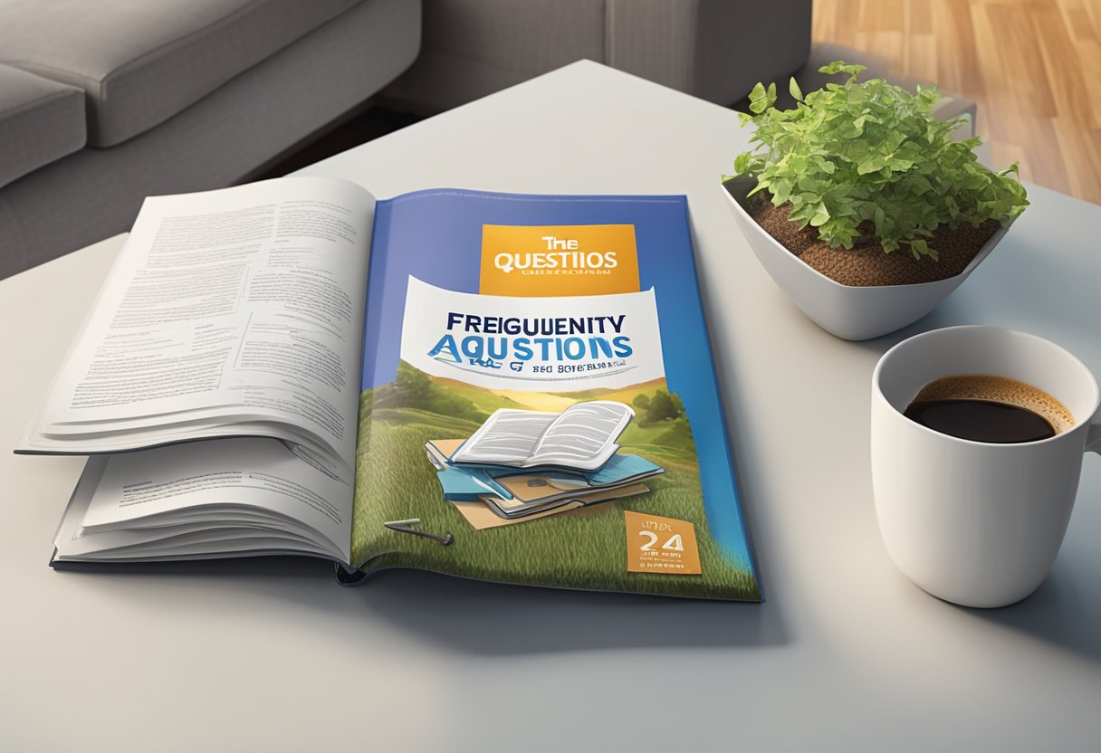 A TV guide book lying open on a coffee table, with the title "Frequently Asked Questions" prominently displayed on the cover