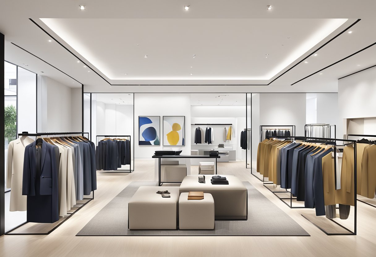 A modern and sleek Celine store in Singapore, with clean lines and minimalistic design, showcasing the brand's luxury and sophistication