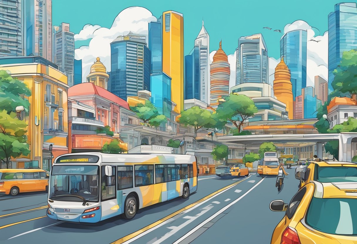 Busy streets, colorful buildings, and iconic landmarks in modern Singapore