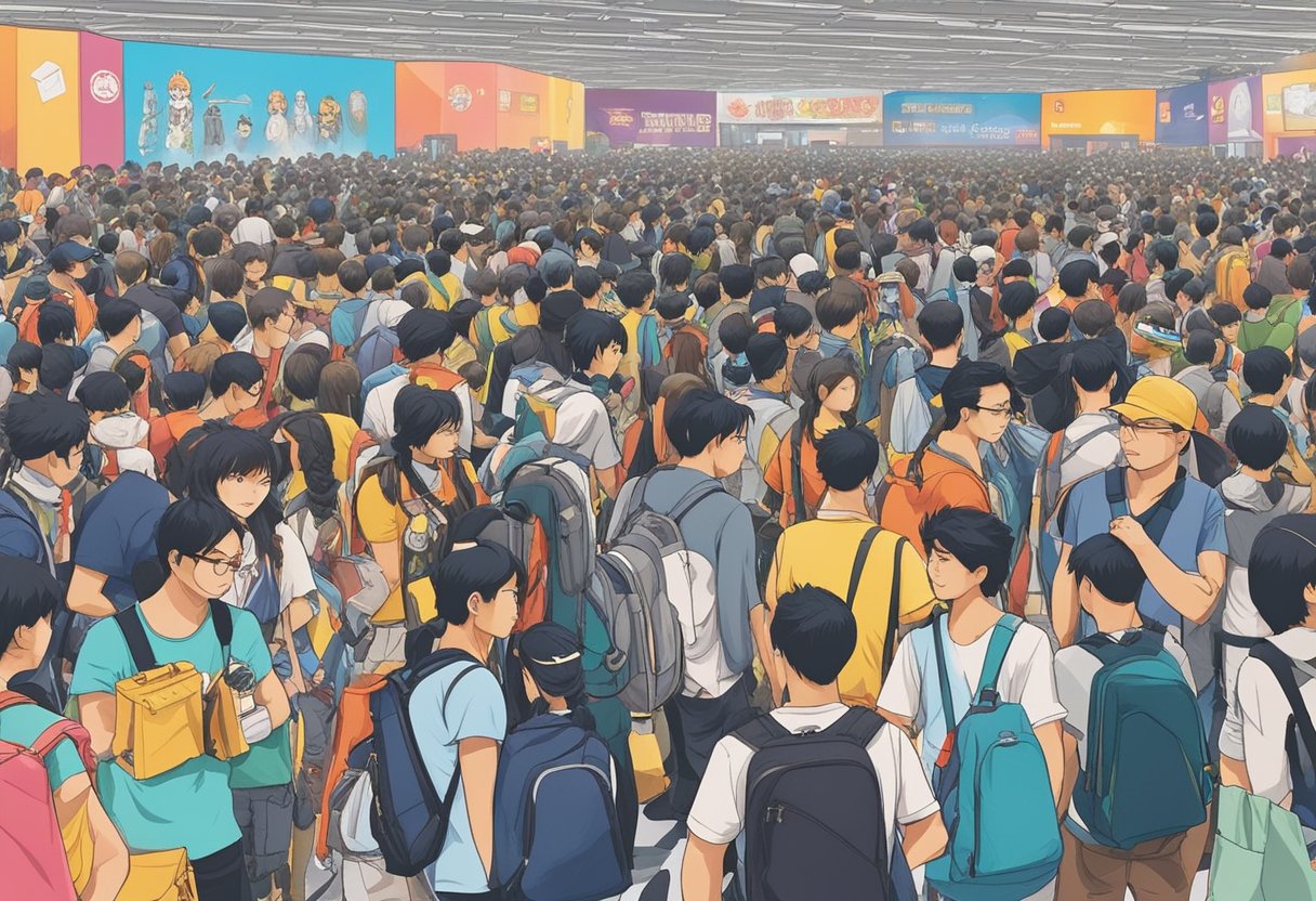 Crowds fill the convention hall at Singapore Comic Con, browsing colorful booths and admiring cosplayers. Bright banners and merchandise line the aisles, creating a lively and vibrant atmosphere