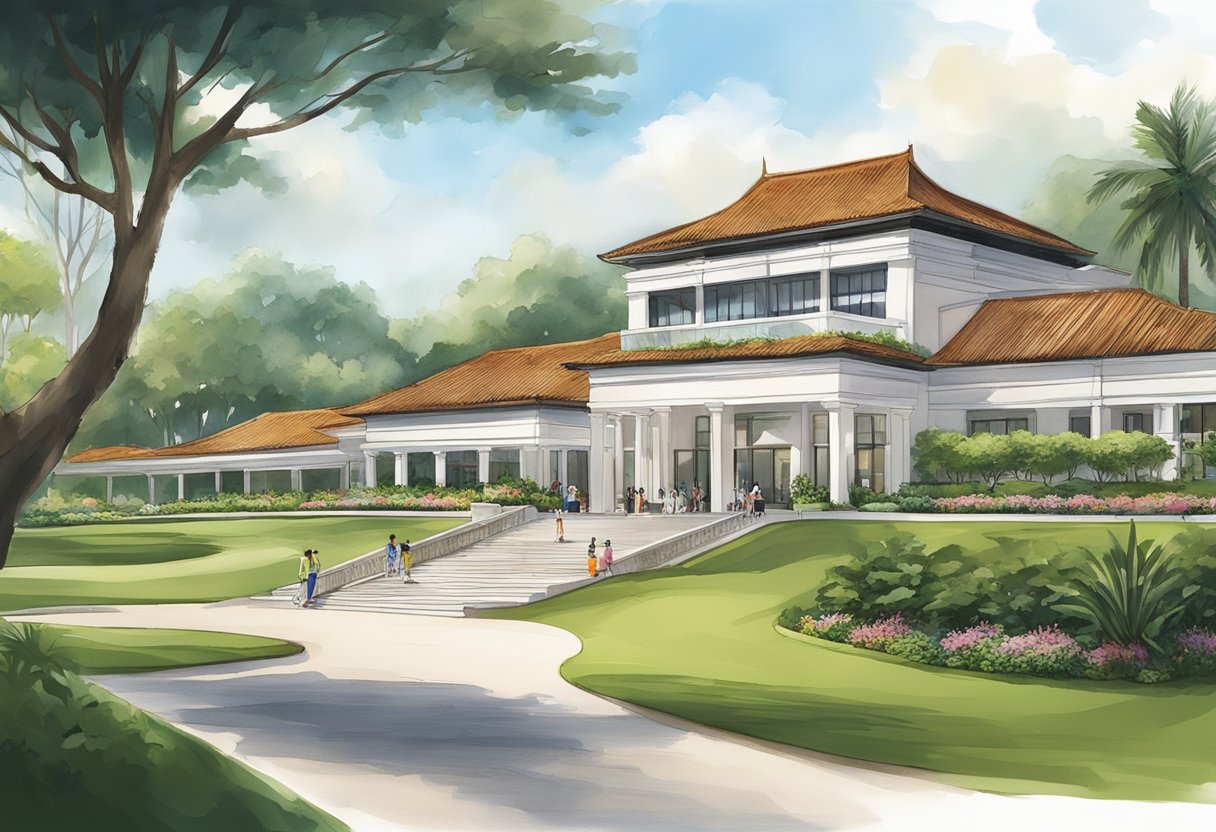 The Singapore Island Country Club features a sprawling golf course, luxurious swimming pools, and state-of-the-art fitness facilities. The elegant clubhouse overlooks the pristine landscape, offering a serene and exclusive retreat