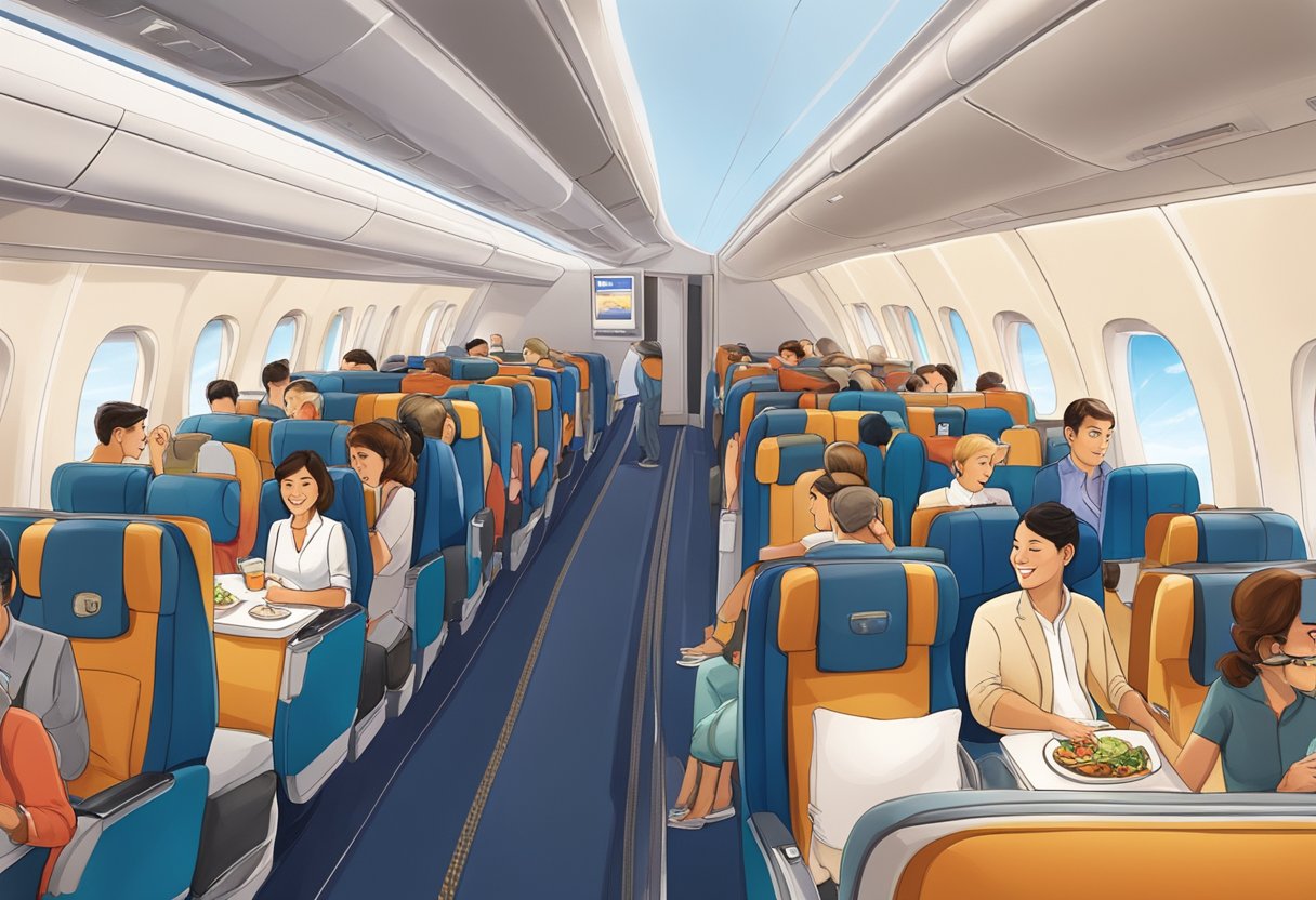 Passengers enjoying inflight entertainment, meals, and comfortable seating on a Singapore to Melbourne flight