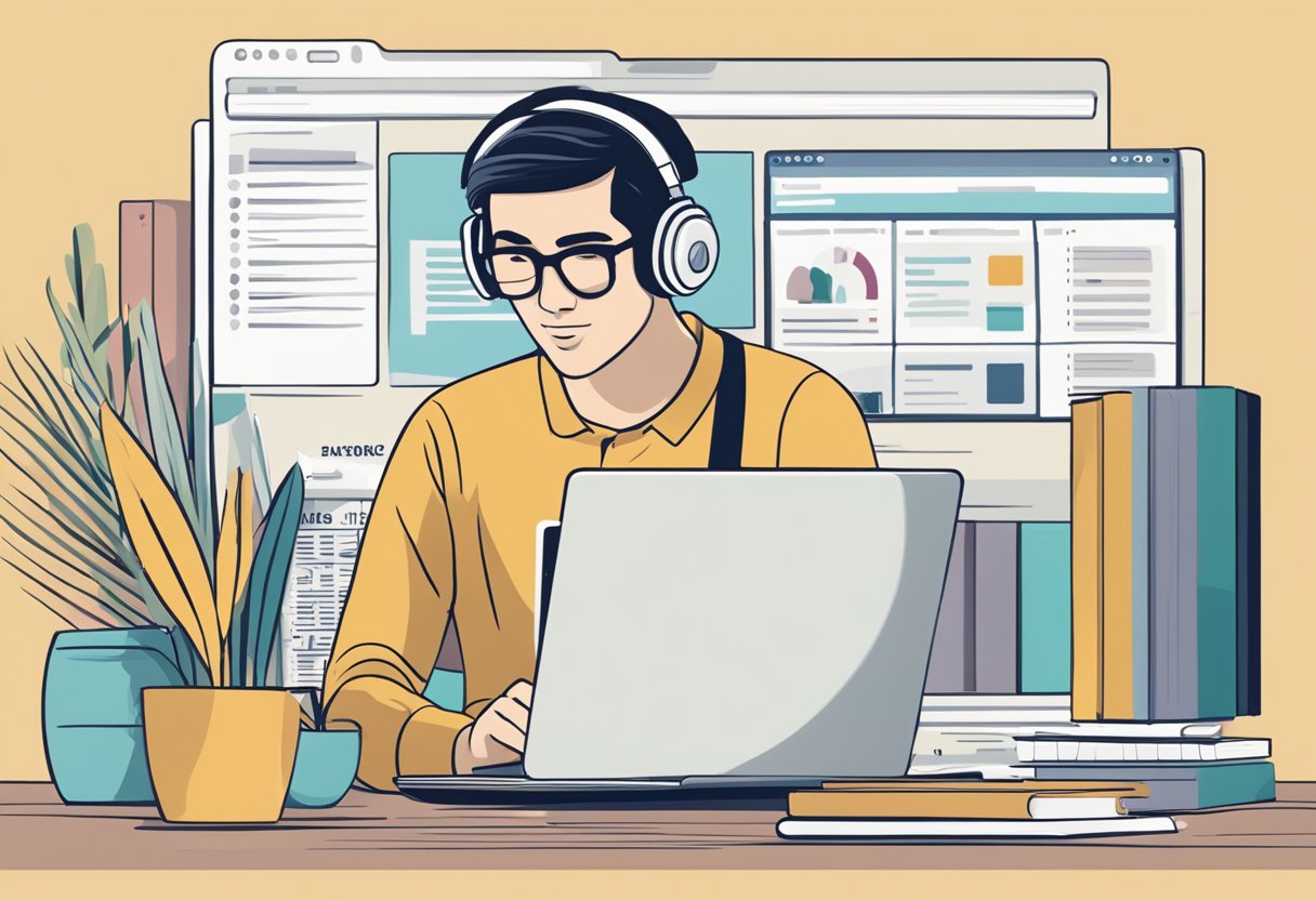 A customer browsing through a list of "Frequently Asked Questions" on the Swee Lee Singapore website, with a laptop and headphones nearby