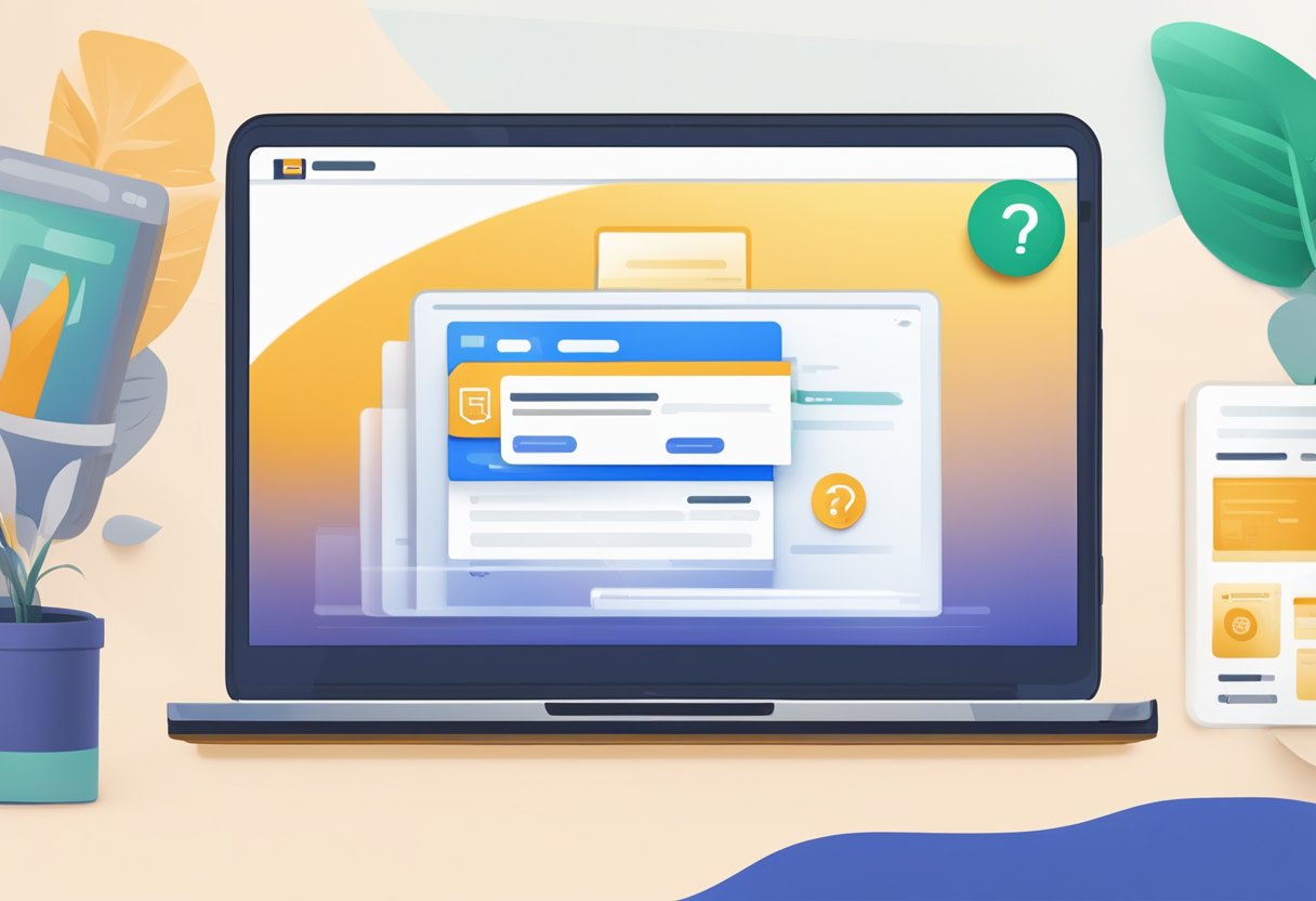 A laptop displaying UOB internet banking homepage, with FAQ section highlighted and a user's cursor clicking on a question