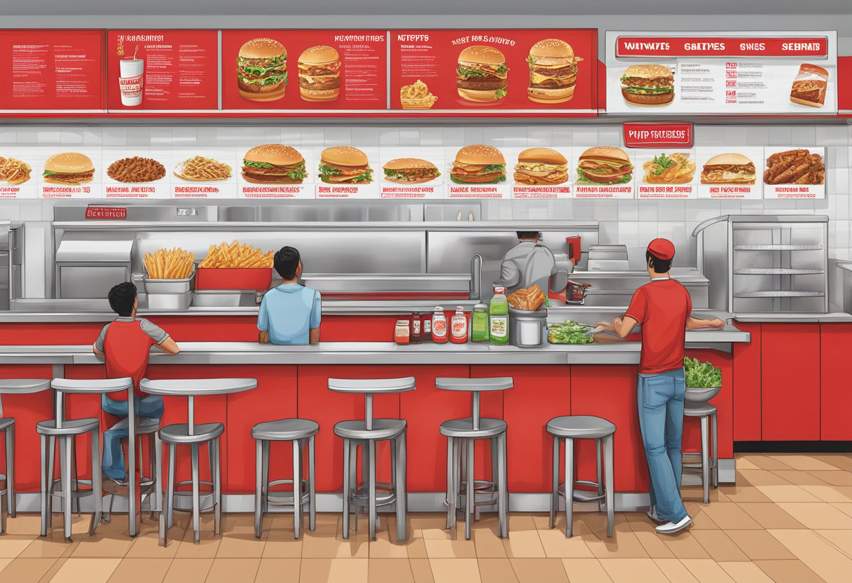 The menu board displays Five Guys Singapore's highlights and specialties