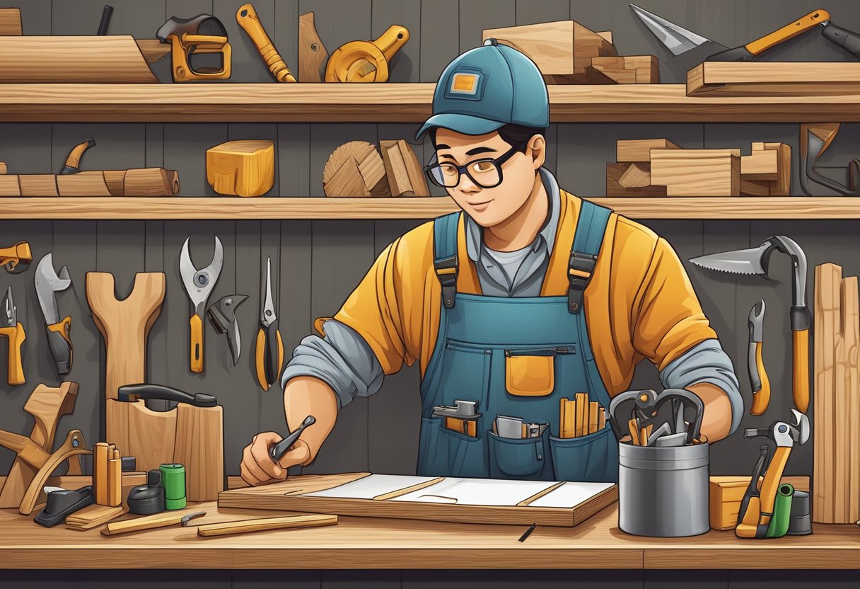 A carpenter in Singapore answering common questions, surrounded by tools and woodwork projects