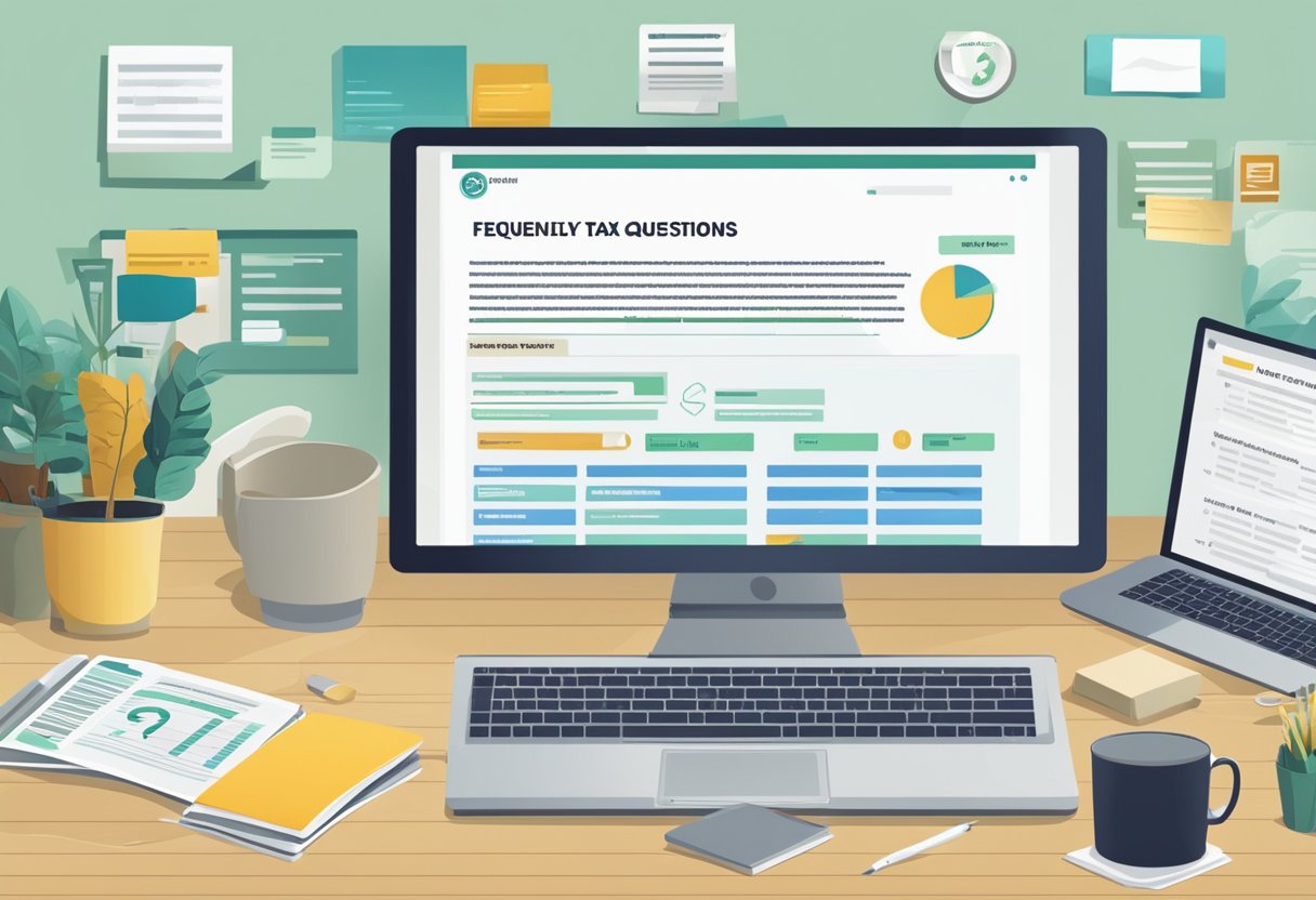 A computer screen displaying a webpage titled "Frequently Asked Questions tax relief Singapore" with a list of questions and answers