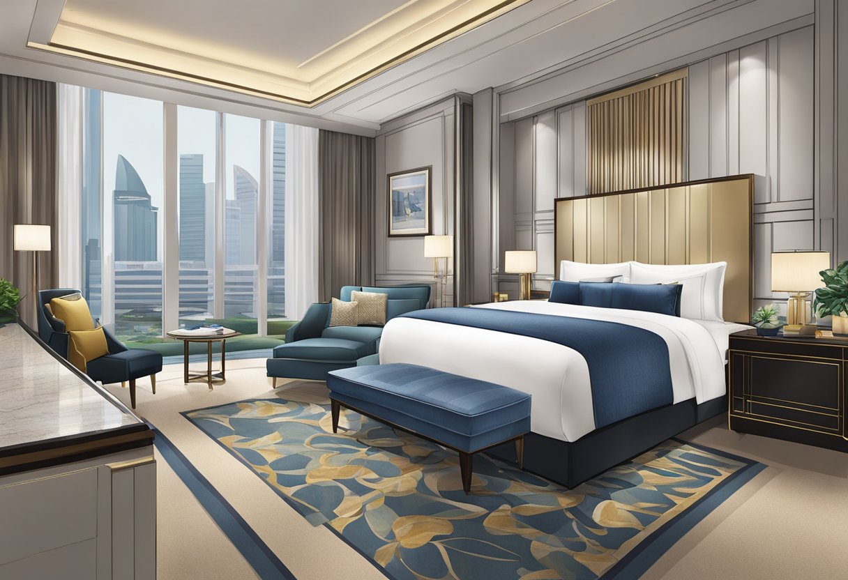 The Carlton Hotel in Singapore exudes luxury and comfort with its modern design and plush furnishings, creating a welcoming and relaxing atmosphere