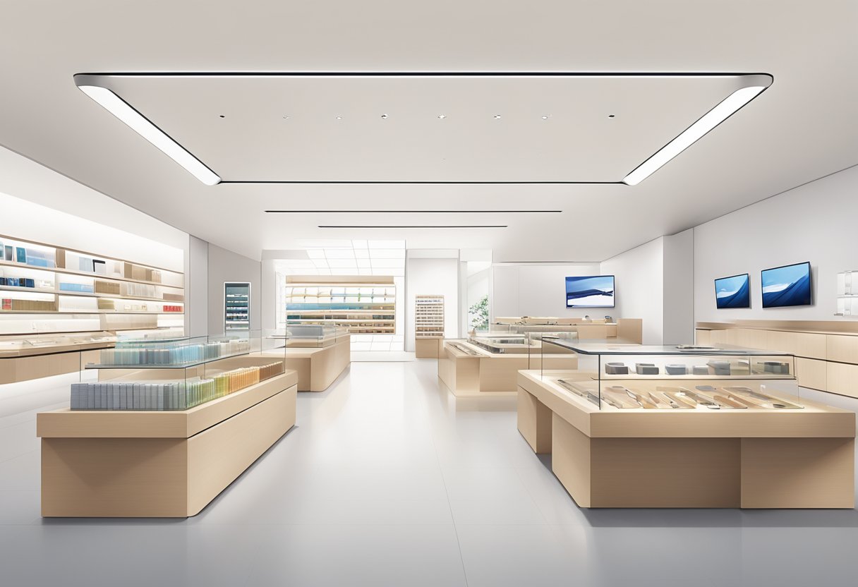 The Apple shop in Singapore showcases a range of products and services in a sleek, modern setting with minimalist aesthetics