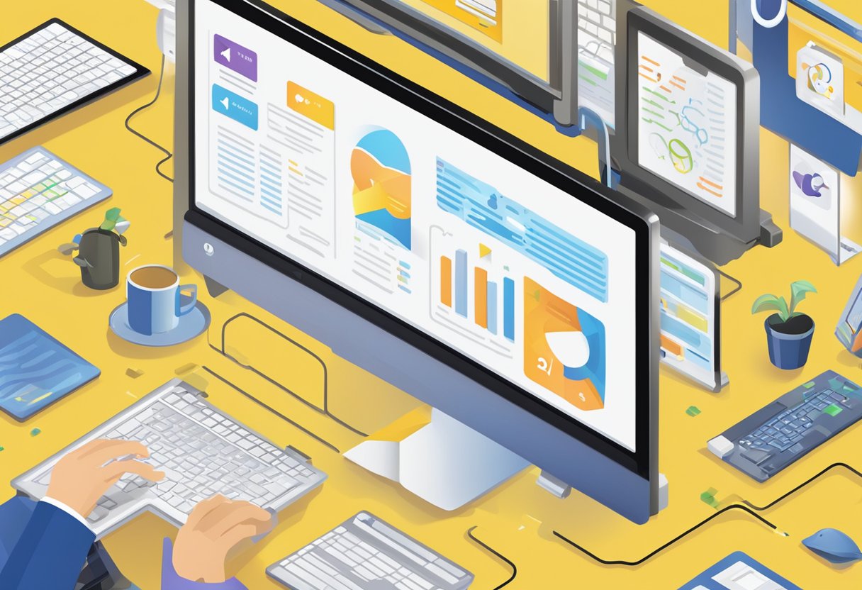 A computer screen displaying "Frequently Asked Questions" with the Chope Singapore logo, surrounded by various question marks and a search bar