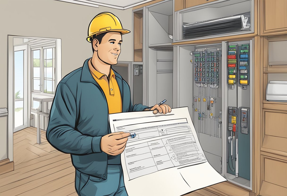 A homeowner points to a list of electricians, weighing options
