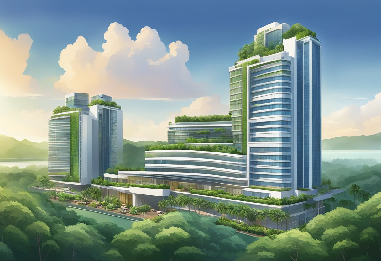 The grand Furama Hotel in Singapore, with its modern architecture and lush greenery, stands tall against the city skyline