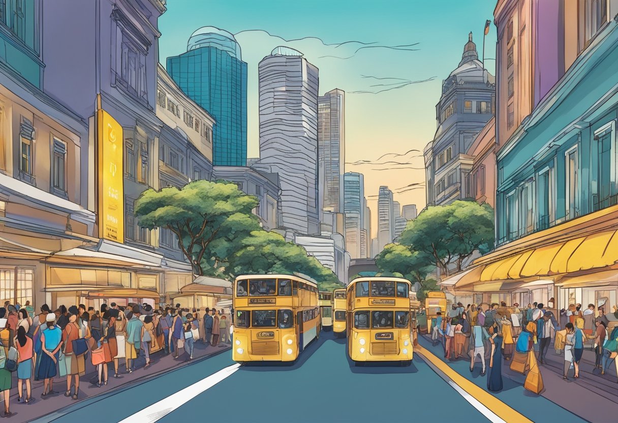 The bustling streets of Singapore, with iconic landmarks in the background, set the stage for the electrifying performance of the Hamilton musical