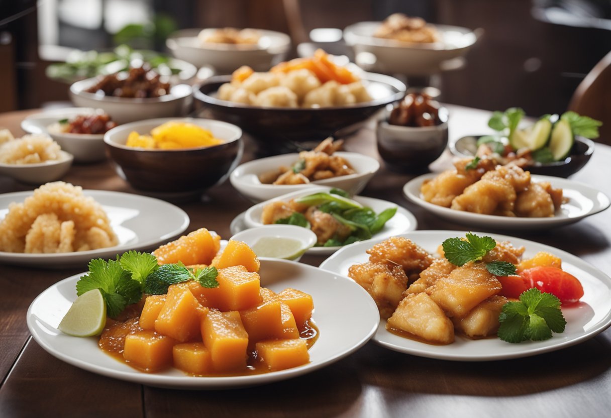 A table set with various sweet and sour fish dishes from different cultures, showcasing the cultural significance and variations of the popular dish