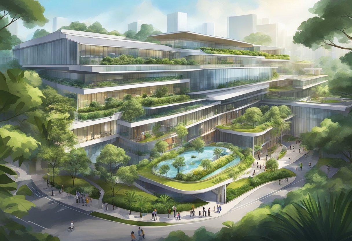 The Singapore Institute of Technology (SIT) campus is a modern, sleek building surrounded by lush greenery and vibrant student life