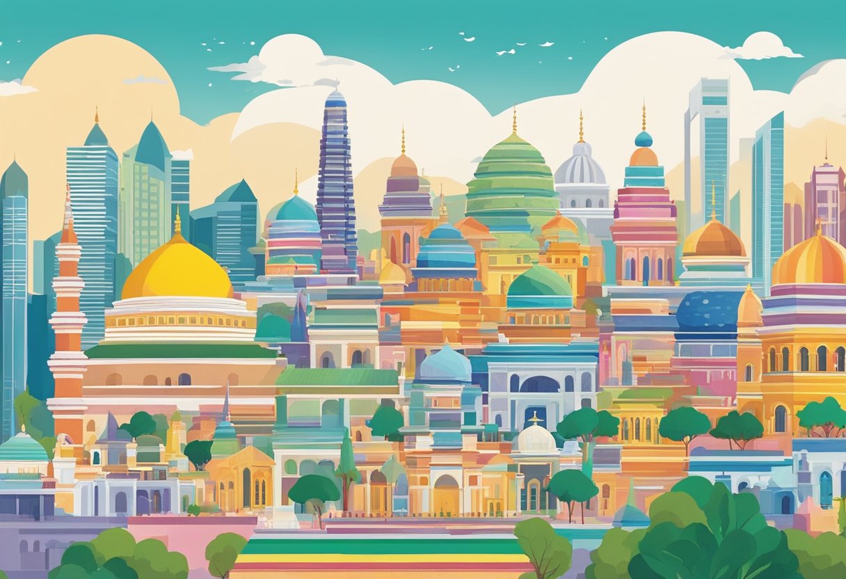 Colorful temples, mosques, and churches dot the city skyline, symbolizing Singapore's diverse religious landscape