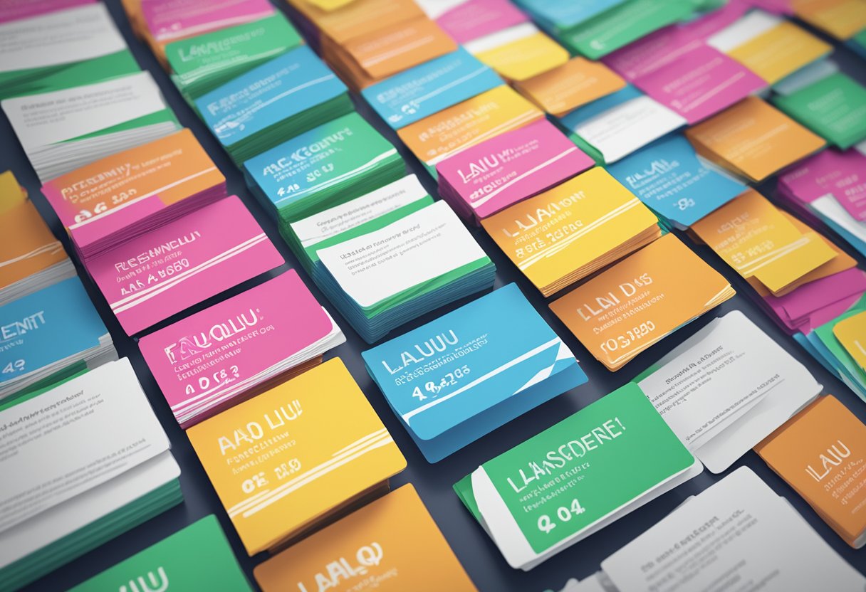 A stack of colorful FAQ cards with "Frequently Asked Questions" and "lalu singapore" printed on them