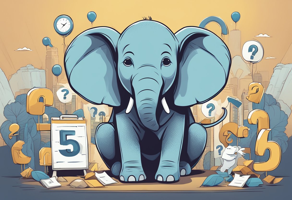 A little elephant surrounded by question marks, in front of a sign that reads "Frequently Asked Questions" in Singapore