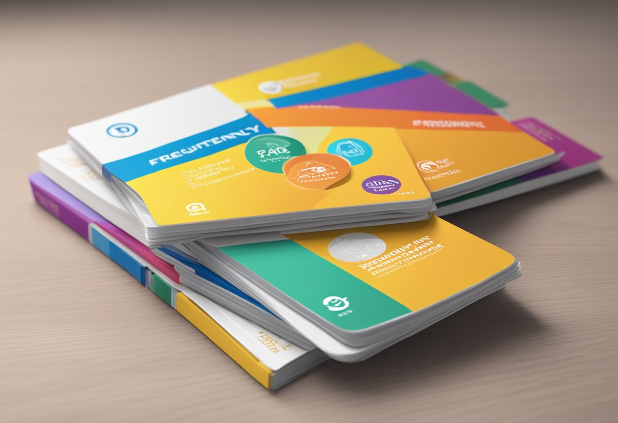 A stack of colorful FAQ brochures on a desk with the "Frequently Asked Questions sfa singapore" title prominently displayed