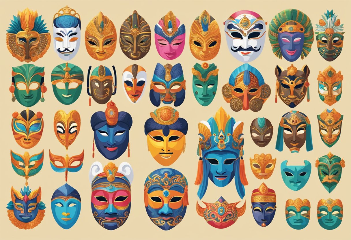 A colorful array of masks from different cultures and traditions displayed in a Singaporean collection