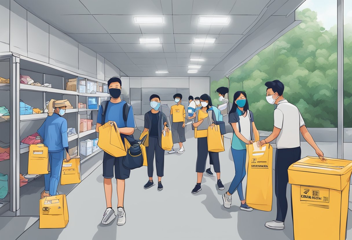 People dropping off used masks at collection points in Singapore