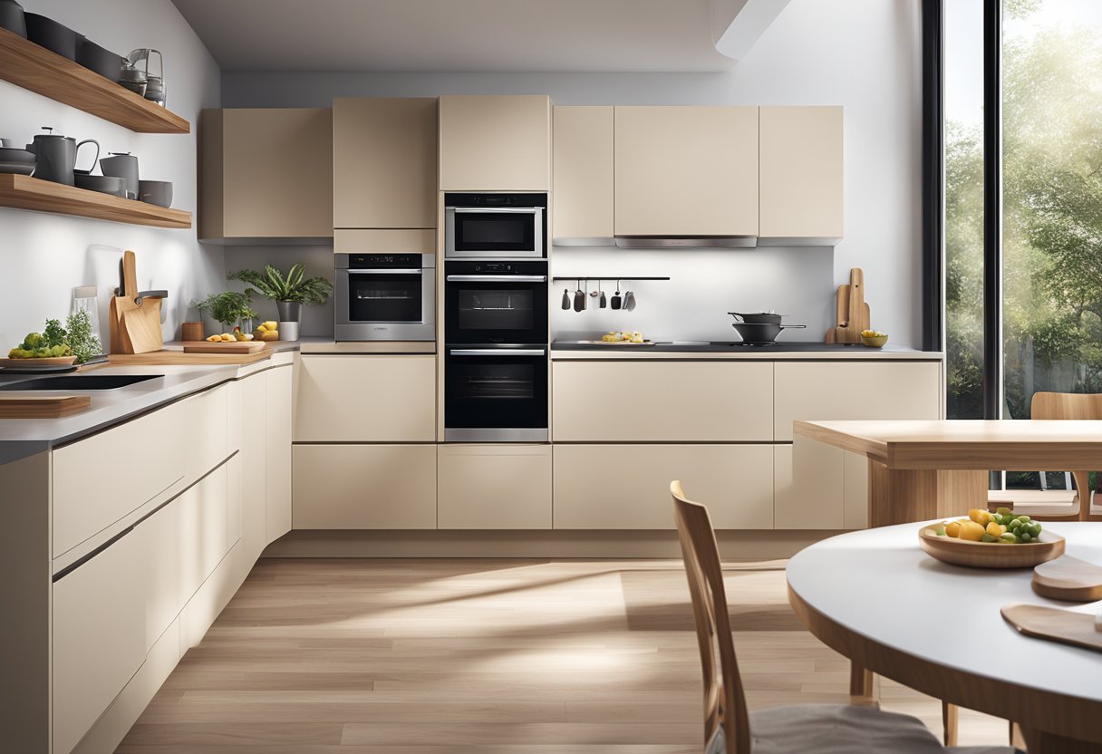A modern kitchen with Miele appliances, sleek design, and natural light