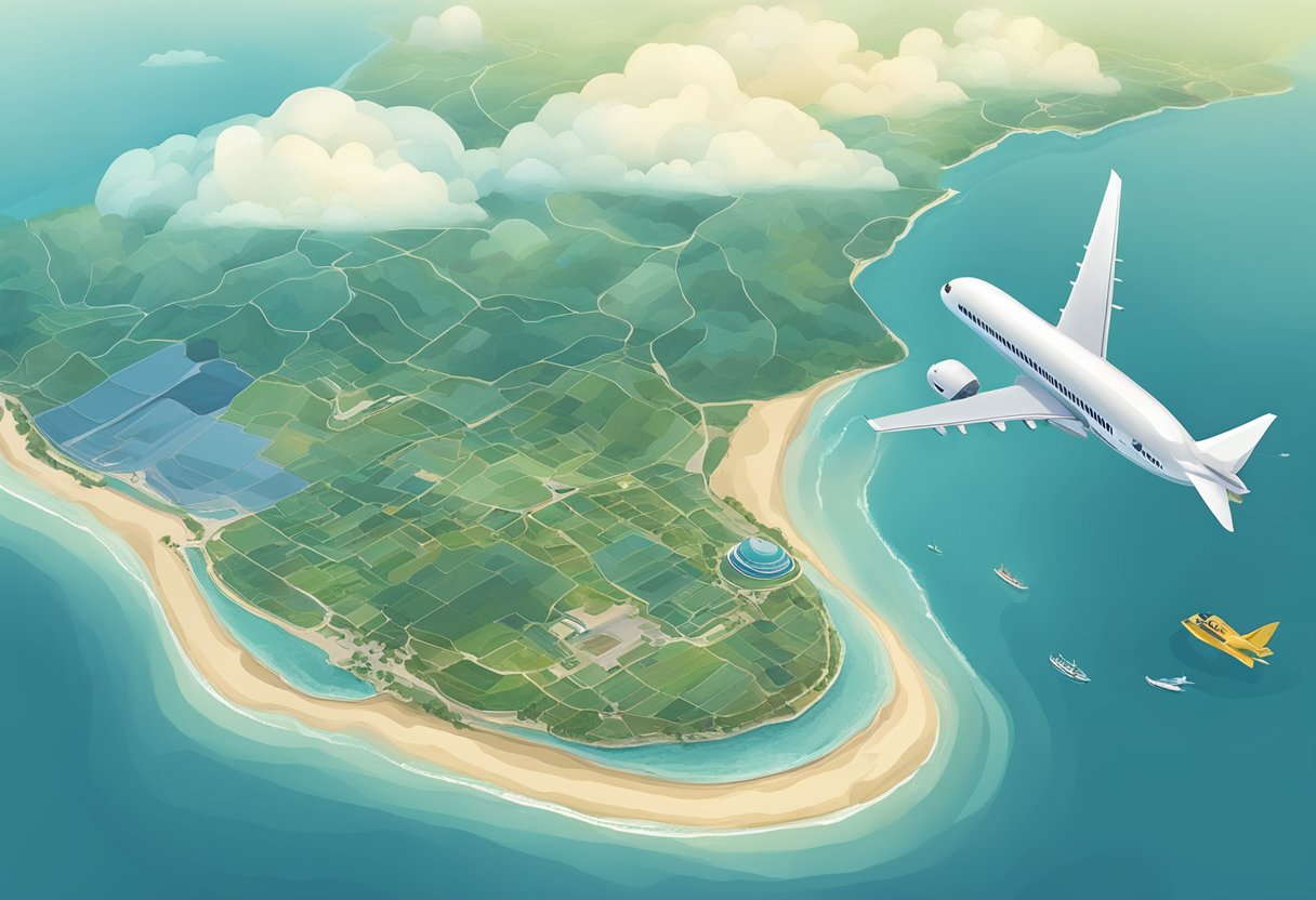 Aerial view of a plane flying over the ocean from Singapore to Jakarta