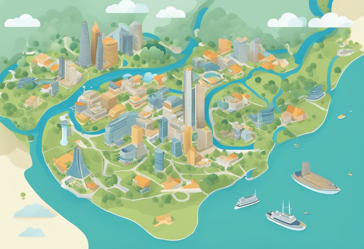 A map of Singapore and Jakarta with a speech bubble containing the words "Frequently Asked Questions" hovering above them