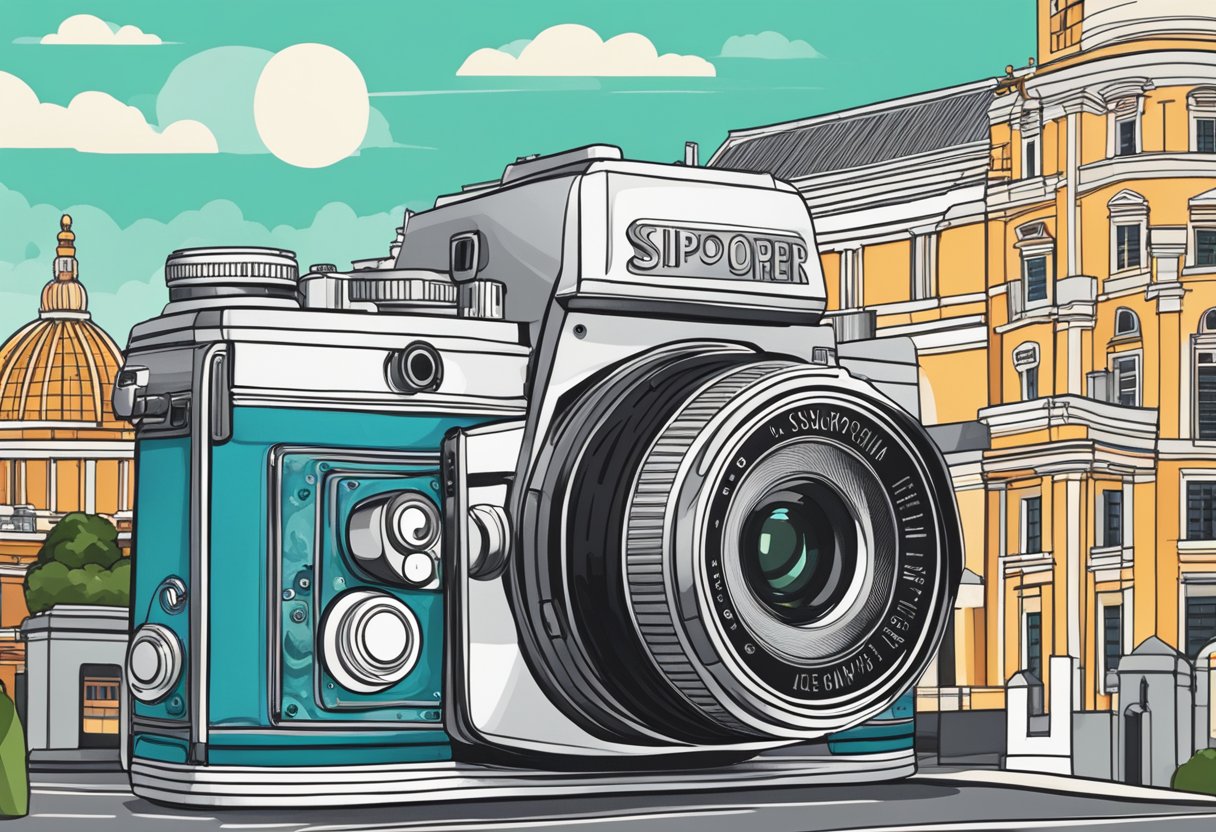 A custom camera with Singaporean landmarks in the background