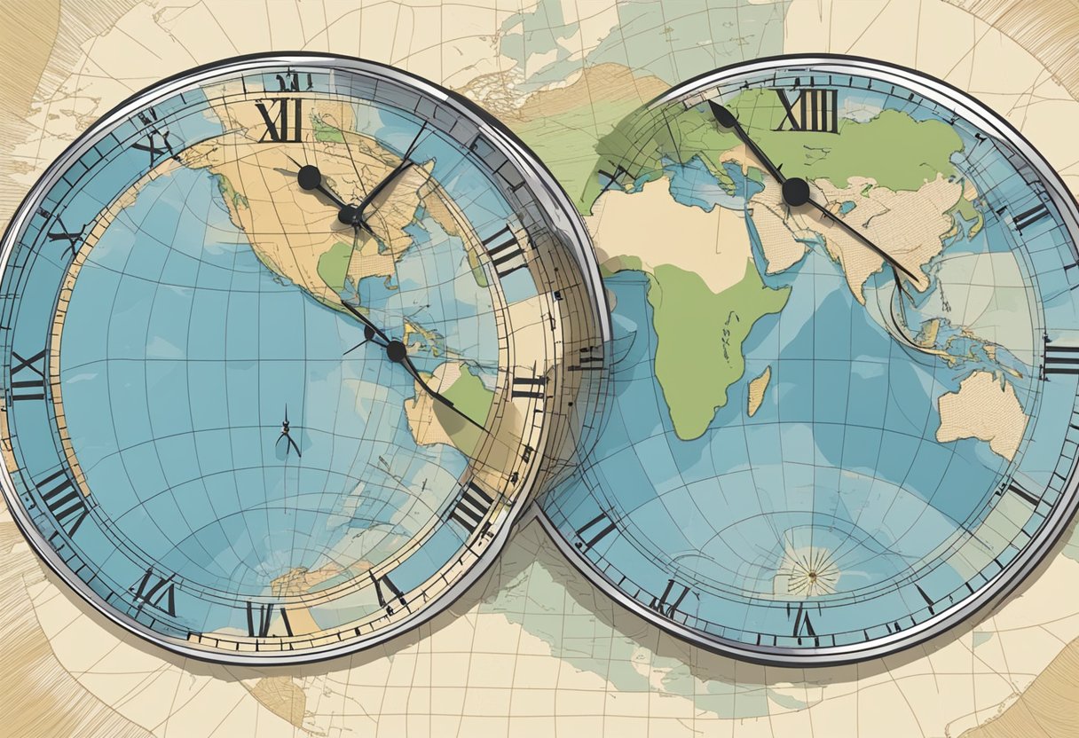 A clock showing the time in Singapore, with a world map in the background