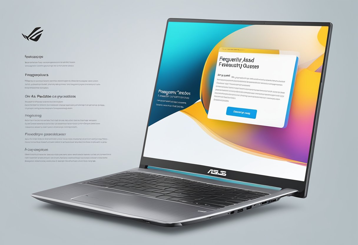 A computer screen displaying the "Frequently Asked Questions" page of the Asus Singapore website, with the company logo and contact information visible
