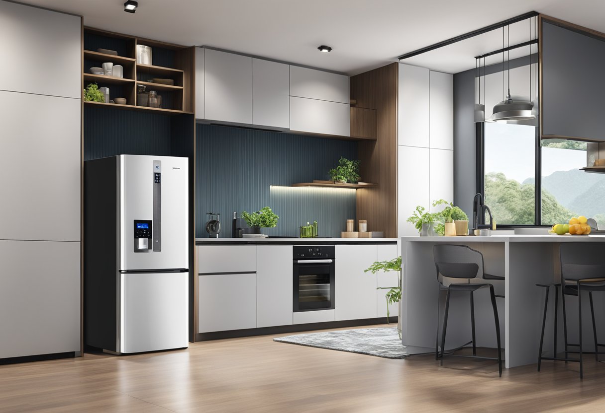 A water purifier in a modern Singapore kitchen, with sleek design and advanced filtration technology