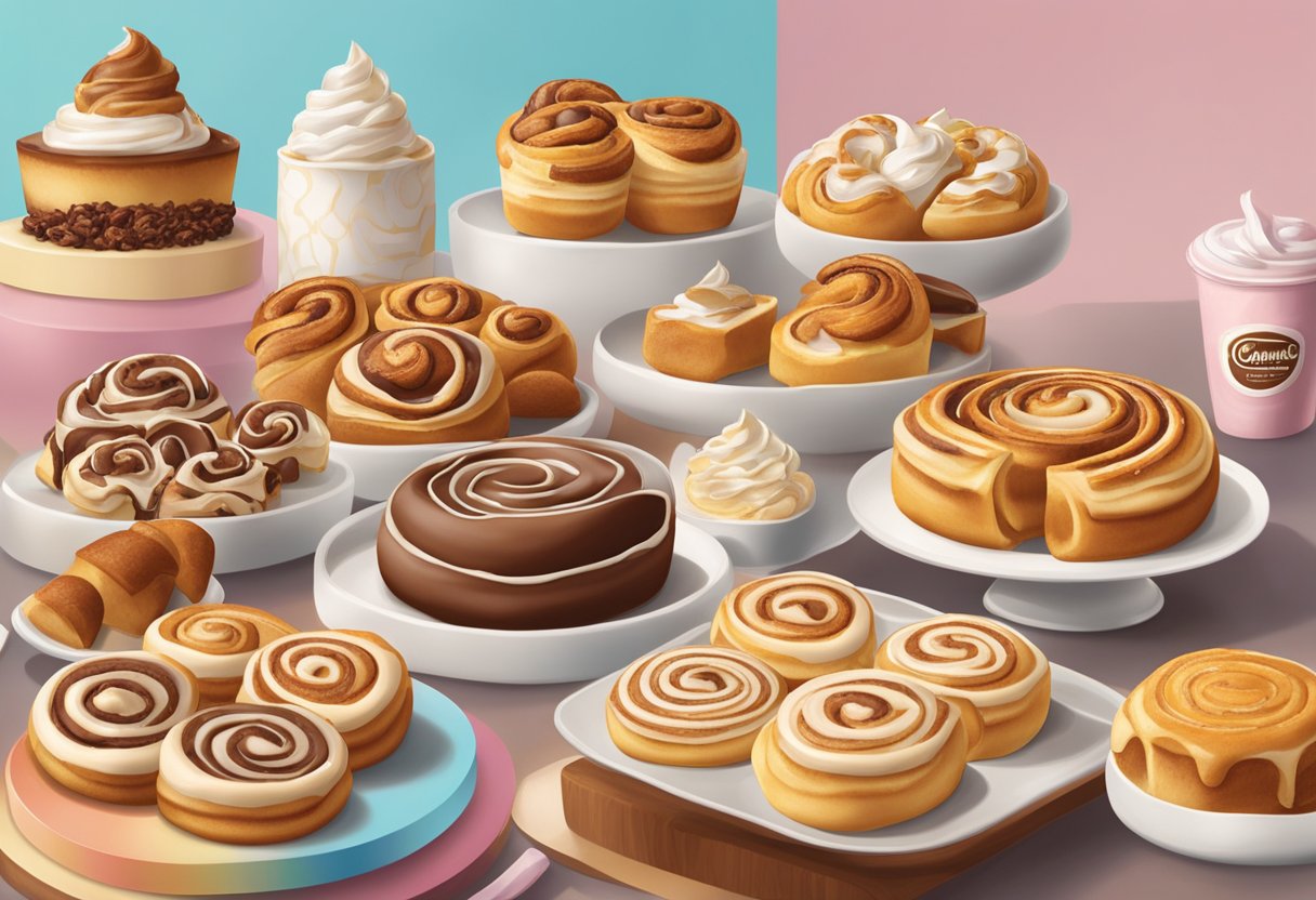 A display of Cinnabon's sweet treats in Singapore, featuring their famous cinnamon rolls and other delicious baked goods