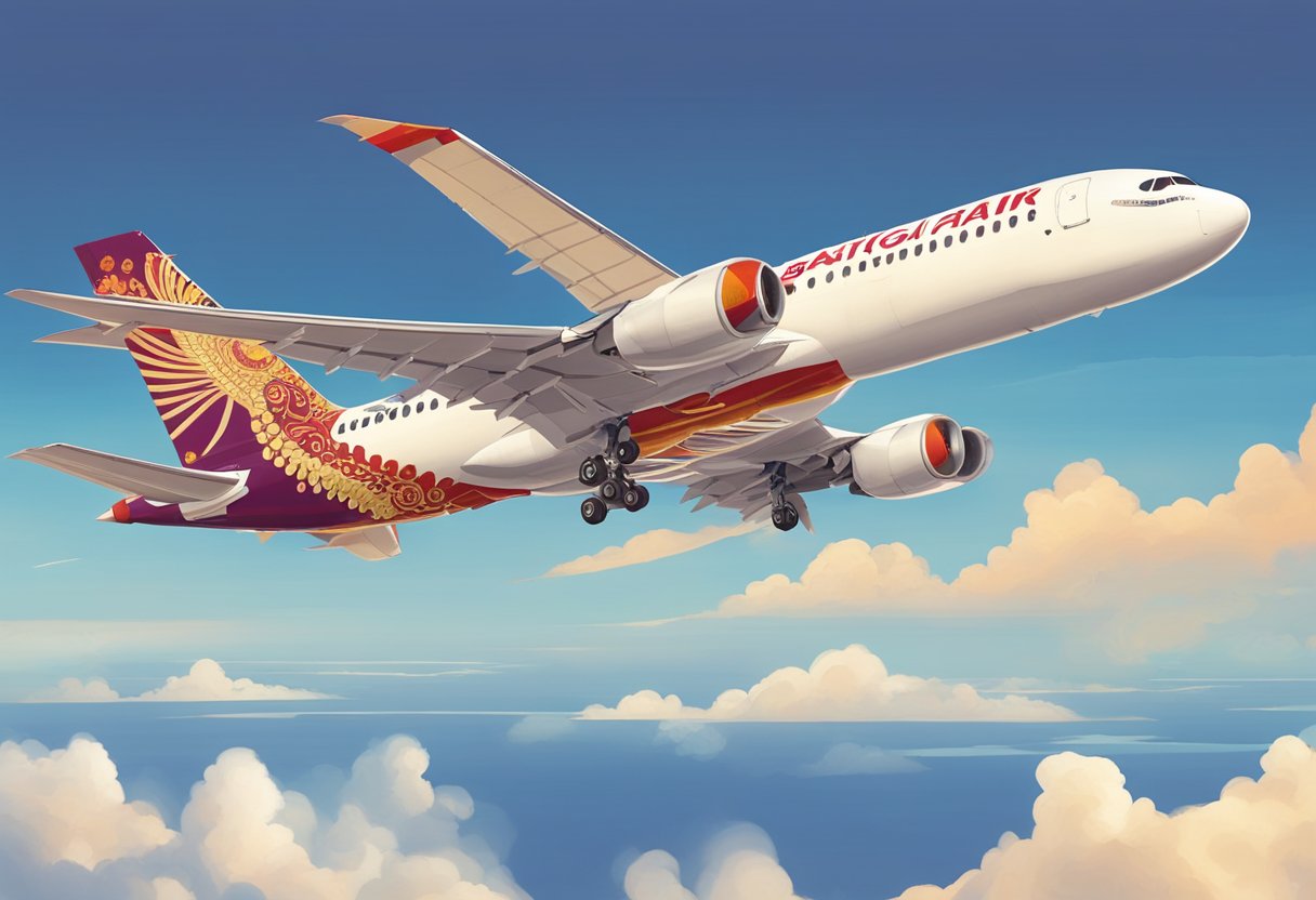 A Batik Air Singapore plane takes off against a clear blue sky, with the iconic Batik Air logo visible on the aircraft's tail