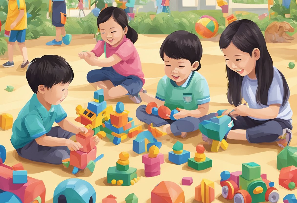 Children playing with traditional toys at a Singapore Children's Day festival