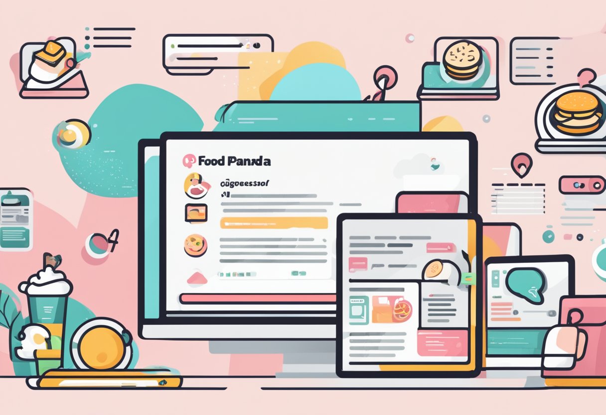 A computer screen displaying the "Frequently Asked Questions" page of the Food Panda Singapore website, with a logo and search bar visible