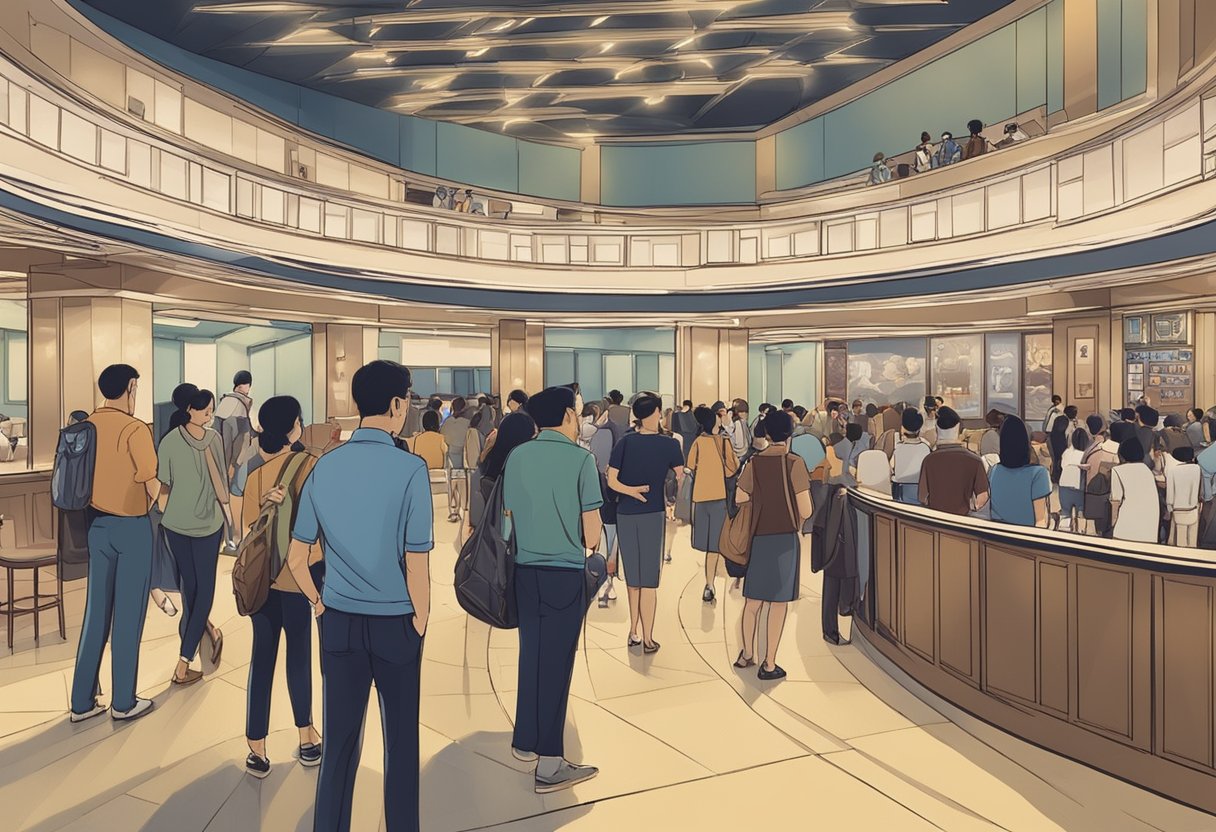 The cinema lobby bustles with patrons seeking information at the "Frequently Asked Questions" board at Shaw Cinema Singapore