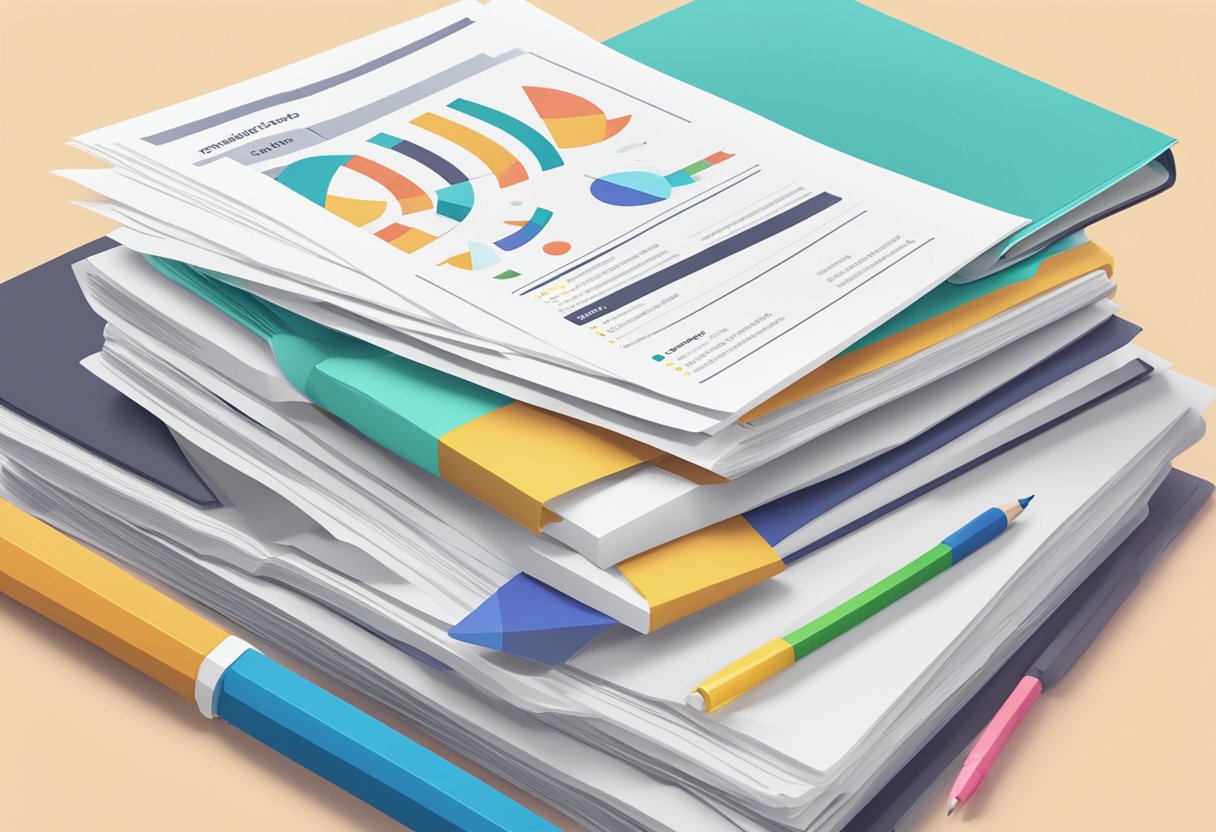 A stack of FAQ papers with the title "Frequently Asked Questions ecda singapore" on a desk, surrounded by office supplies