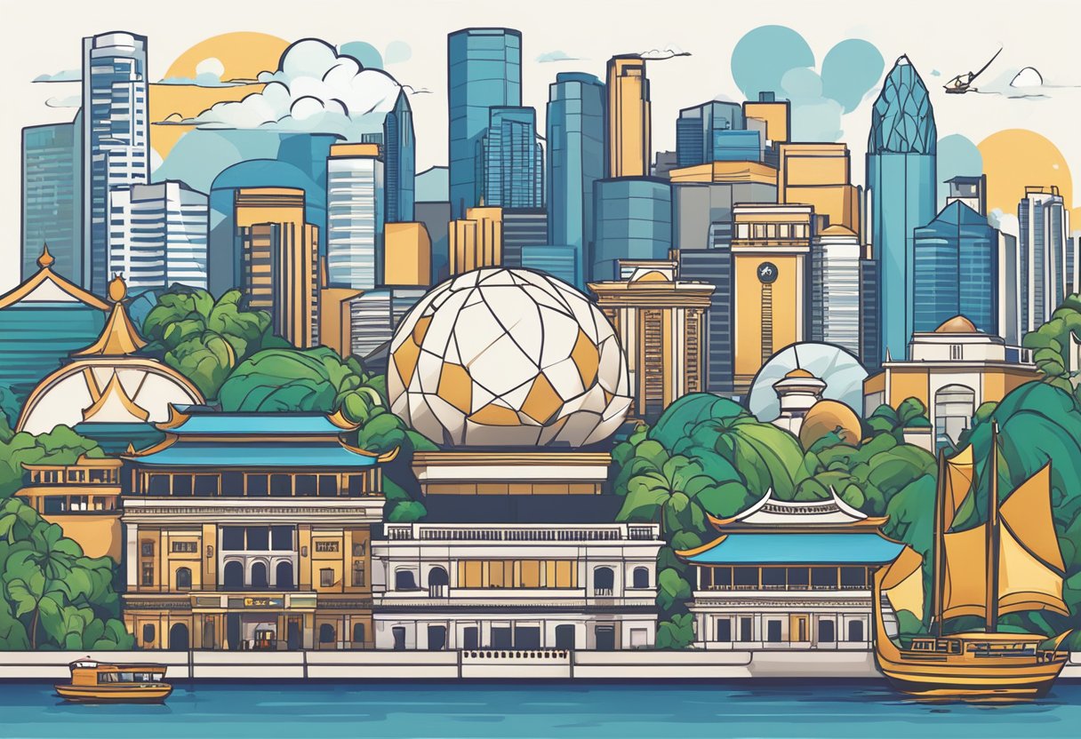 The Singapore league logo stands out against a backdrop of iconic city landmarks, showcasing the rich history and diversity of the league