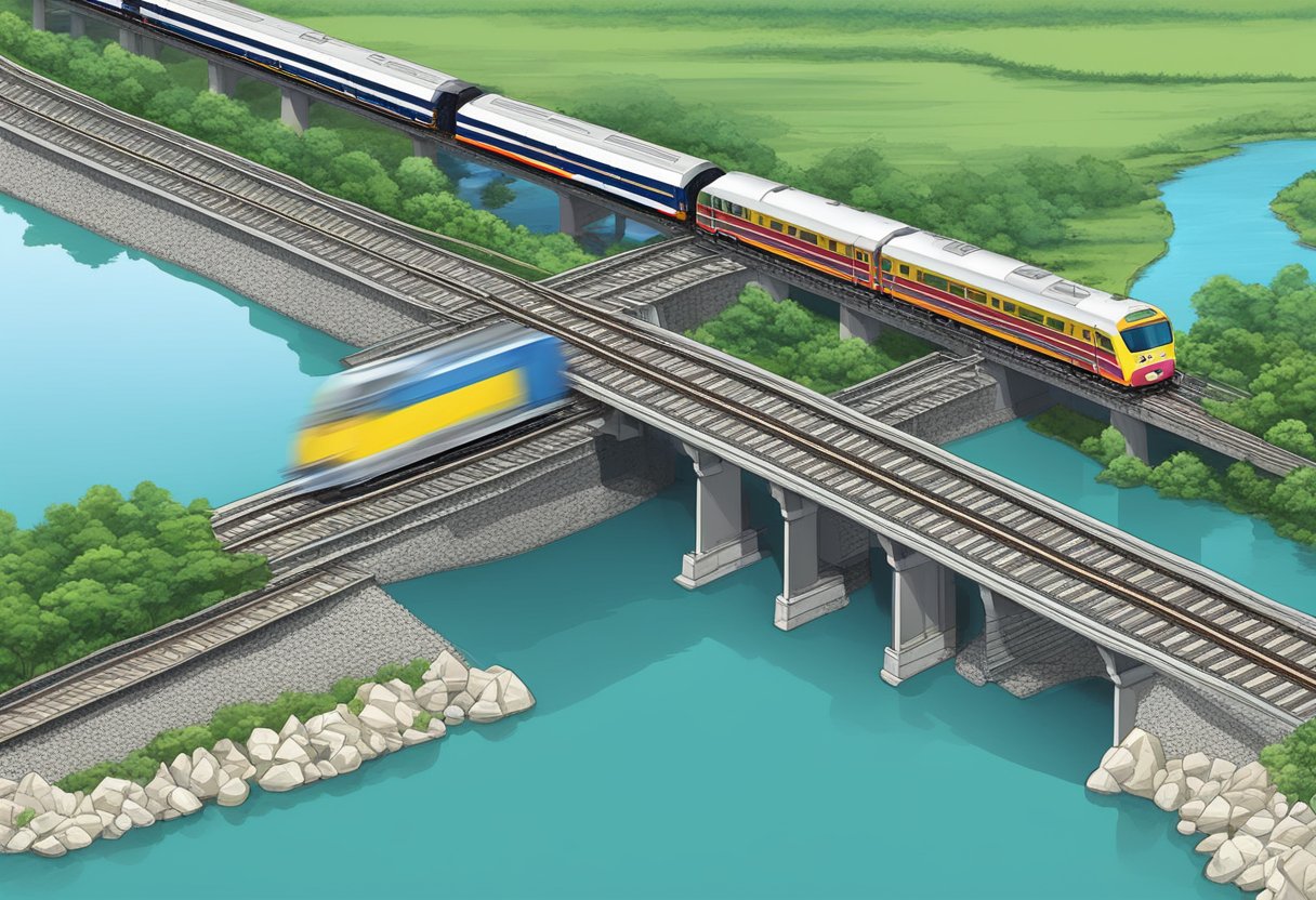 A train crossing the causeway from Singapore to Malaysia