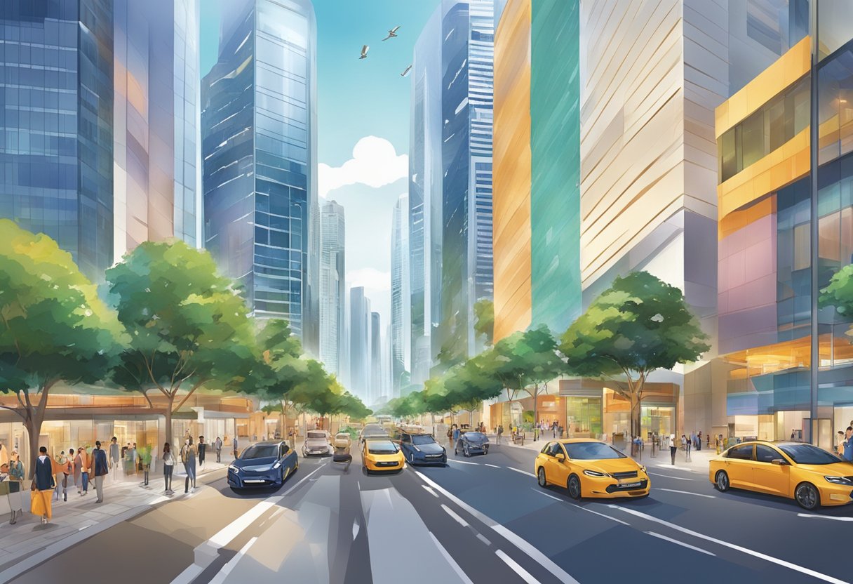 A bustling cityscape with modern skyscrapers and vibrant street life, showcasing the dynamic regional presence of ADLV in Singapore
