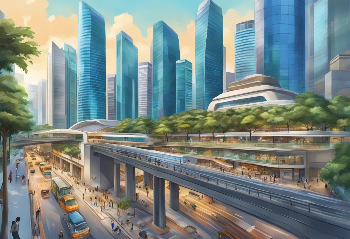 The bustling streets of Singapore's financial district, with skyscrapers and bustling activity, capture the energy and vibrancy of IBKR Singapore