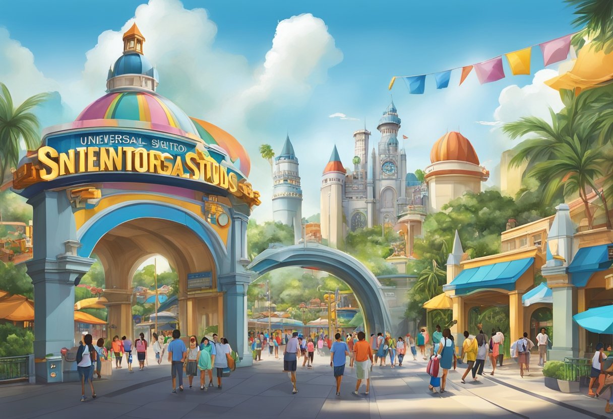 A bustling gateway to Universal Studios Singapore, with colorful attractions and lively experiences at Sentosa