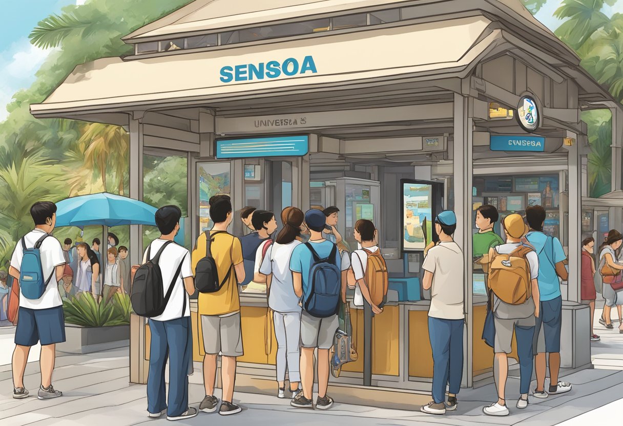 Visitors line up at the information kiosk at Sentosa Gateway, seeking answers to their Frequently Asked Questions about Universal Studios Singapore
