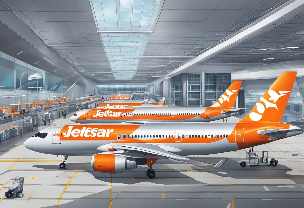 Jetstar's terminal in Singapore buzzes with activity as planes are serviced and operations are carried out efficiently. The sleek and modern design of the terminal reflects the airline's commitment to providing top-notch services