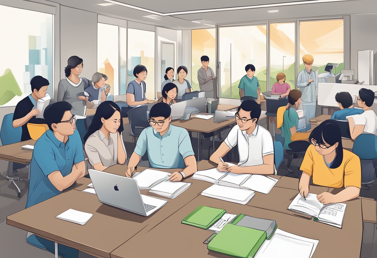 A group of professionals are attending specialized diploma courses in Singapore, engaging in interactive learning and skill-building activities