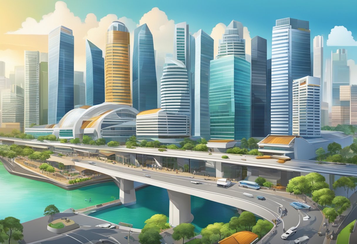 A bustling cityscape with modern skyscrapers and bustling streets, showcasing the dynamic and vibrant business environment of Singapore